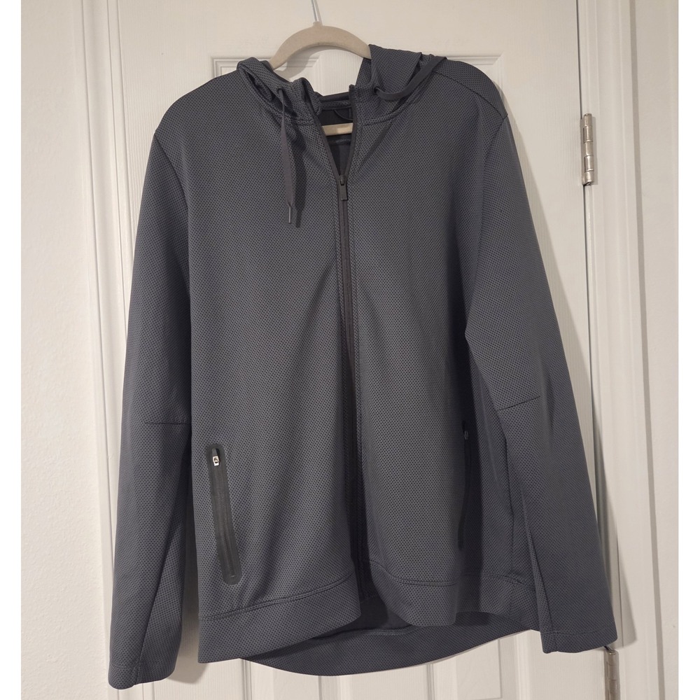 All In Motion Textured Fleece Full Zip Hoodie Jacket Gray Mens Size L Athleisure